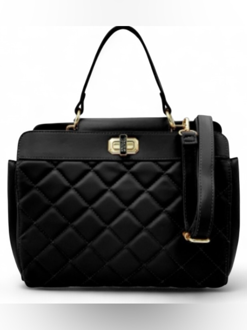 BADGLEY MISCHKA Classic Quilted Black Satchel Handbag